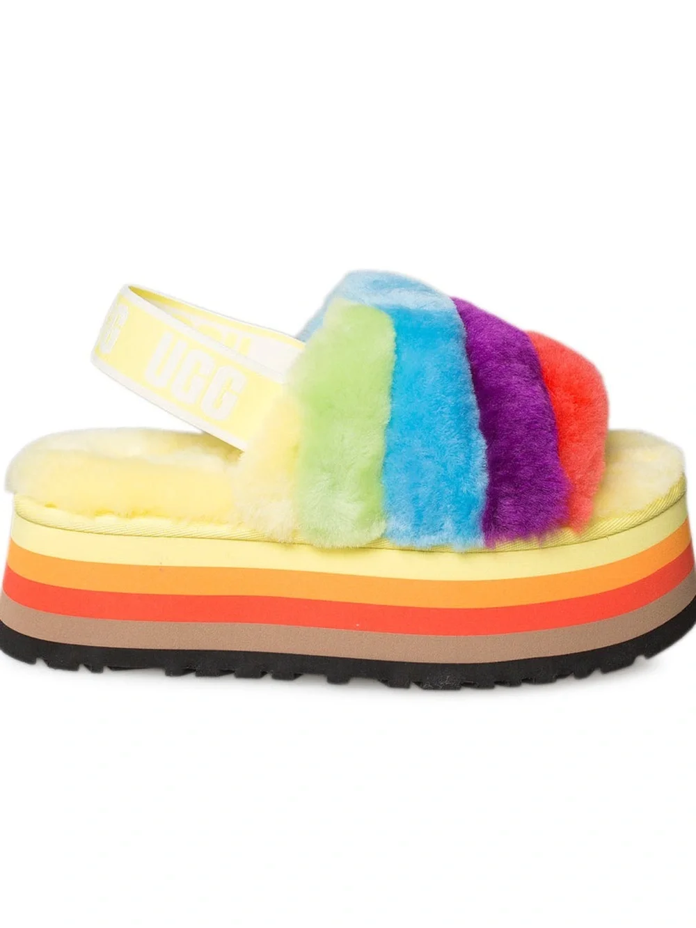 UGG Special Edition Pride Rainbow Disco Striped Platform Slippers Size 11 NEW